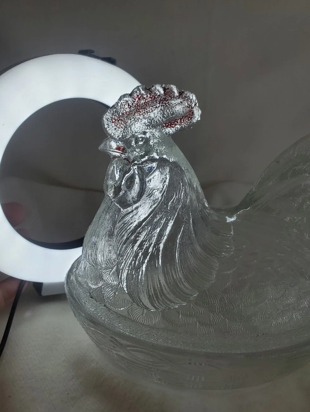 Westmoreland 1950s Glass Rooster on Nest Dish.